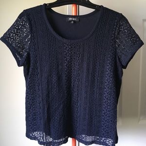 Nine West Navy Lace Overlay Top
